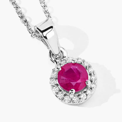 0.55 Ct Round Pink Mozambique Ruby & Lab Diamond prong Silver Halo pendant Necklace