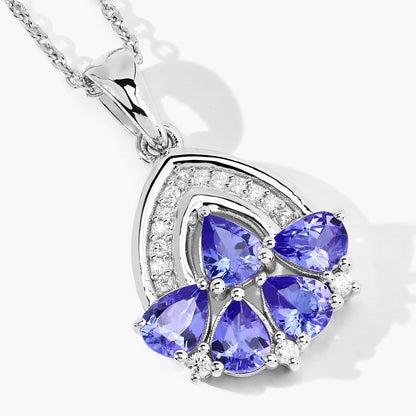 1.40 Ct Pear Violet Tanzanite & Lab Diamond Prong Silver Five Stone Pendant Necklace