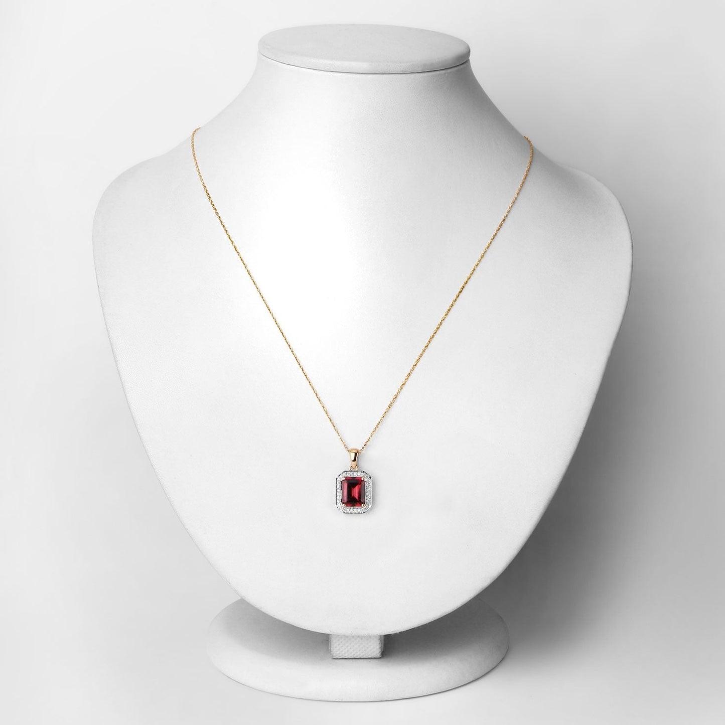 Red Genuine Rubellite and White Diamond 14K Yellow Gold Halo Pendant