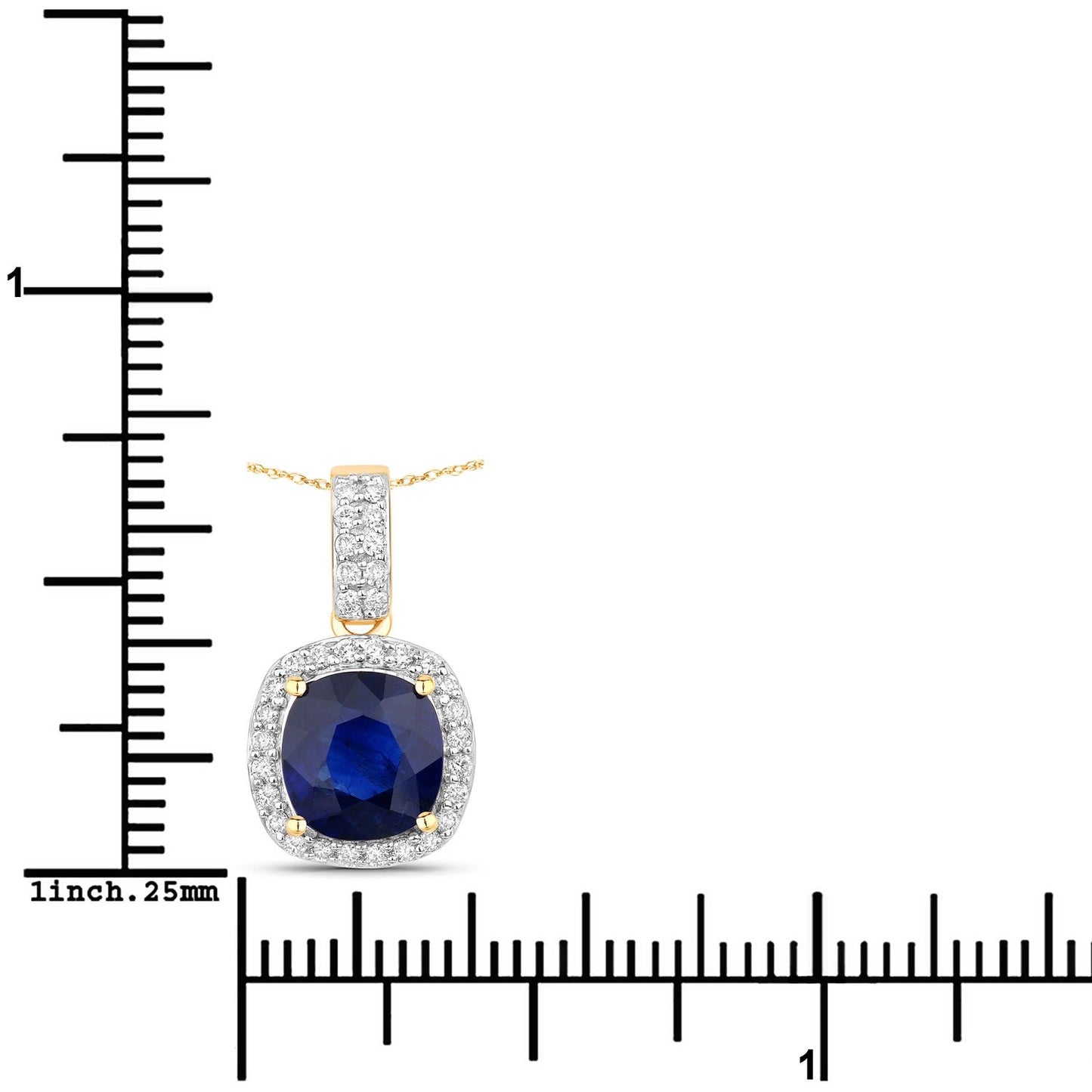 2.18 Ct Genuine Cushion Ceylon Blue Sapphire and Diamond 18K Yellow Gold Halo Pendant