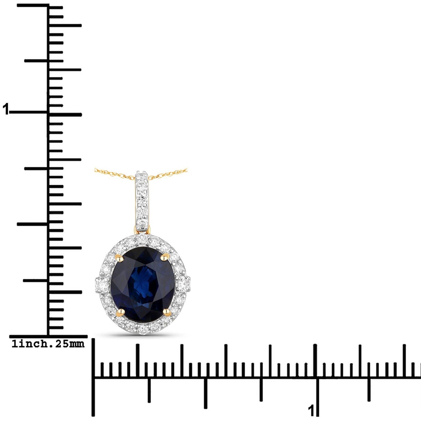 2.58 Ct Genuine Oval Ceylon Blue Sapphire and Diamond 18K Yellow Gold Halo Pendant