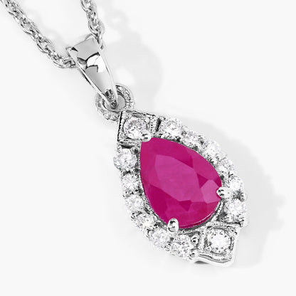 0.80 Ct Pear Pink Mozambique Ruby & Lab Diamond Prong Silver Teardrop Halo Pendant Necklace