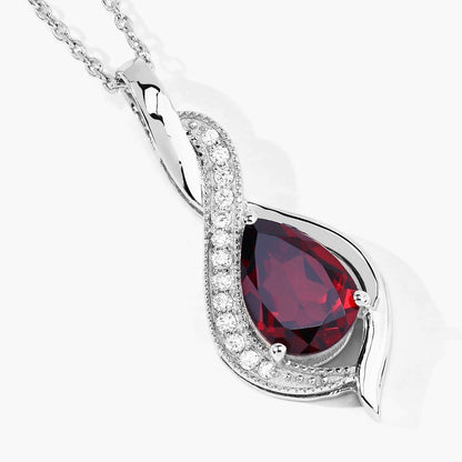 1.80 Ct Pear Red Mozambique Garnet & Lab Diamond Prong Silver Teardrop Crossover Pendant Necklace