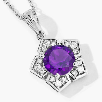 2.40 Ct Round Purple Amethyst & Lab Diamond Prong Silver Star Shape Pendant Necklace