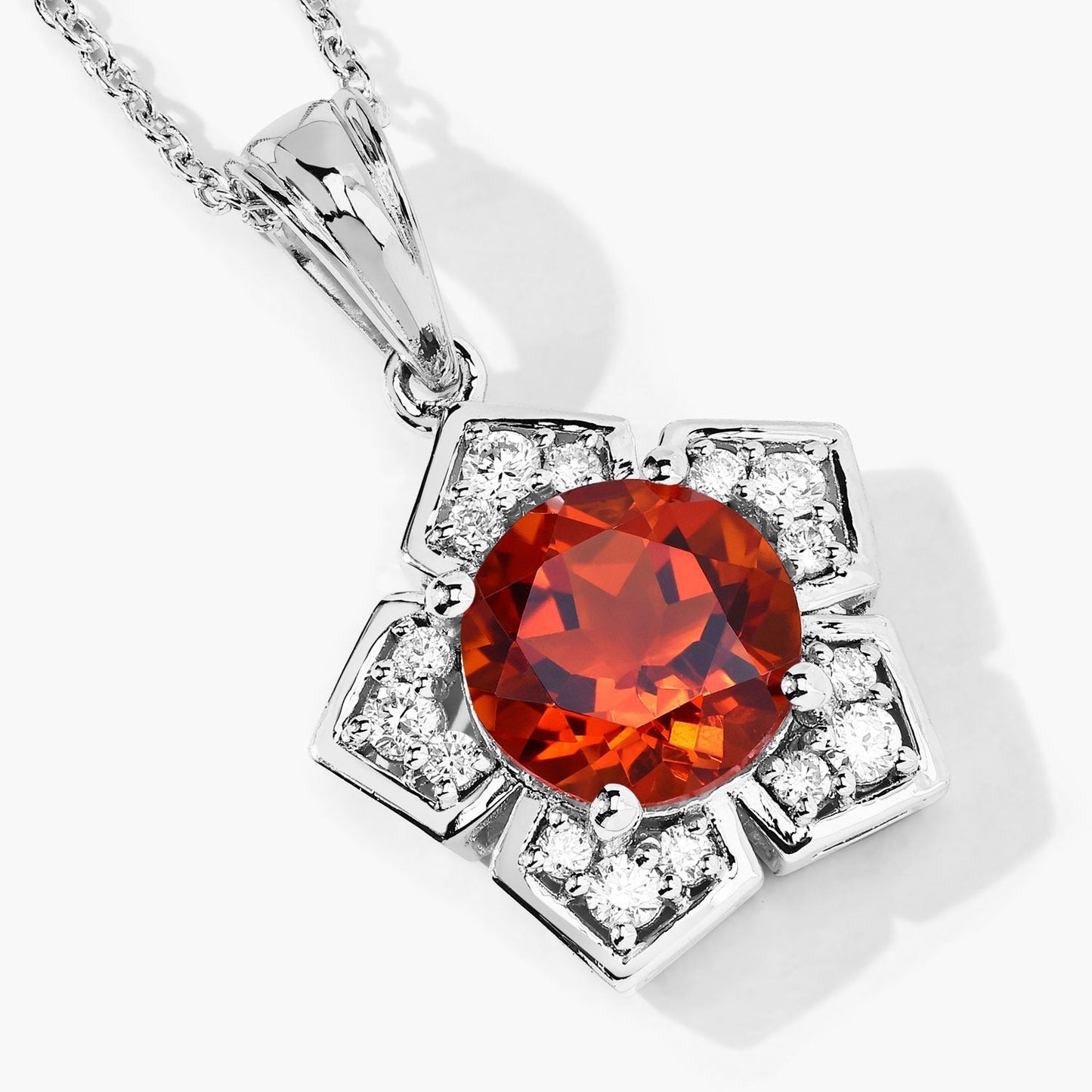 2.20 Ct Round Orange Madeira Citrine & Lab Diamond Prong Silver Star Shape Pendant Necklace