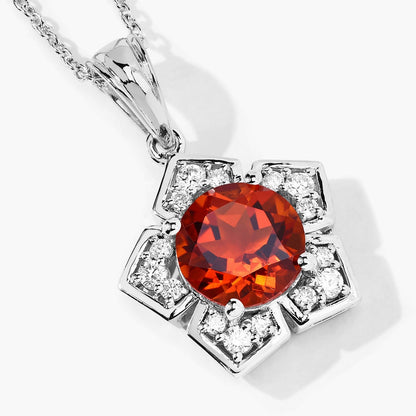 2.20 Ct Round Orange Madeira Citrine & Lab Diamond Prong Silver Star Shape Pendant Necklace