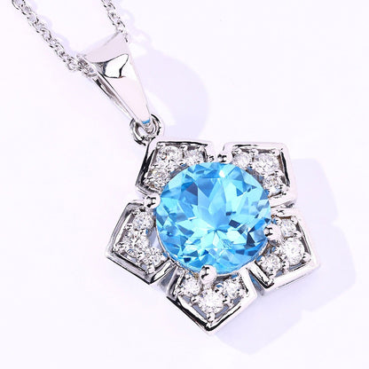 3.75 Ct Round Swiss Blue Topaz & Lab Diamond Prong Silver Star Shape Pendant Necklace