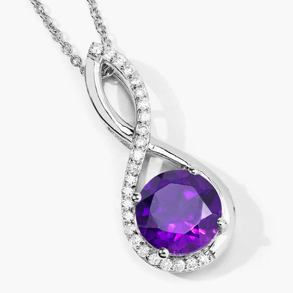 2.40 Ct Round Purple Amethyst & Lab Diamond Prong Silver Crossover Pendant Necklace