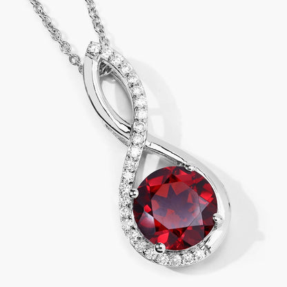 3.25 Ct Round Red Mozambique Garnet & Lab Diamond Prong Silver Crossover Pendant Necklace