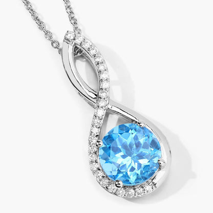 3.75 Ct Round Swiss Blue Topaz & Lab Diamond Prong Silver Crossover Pendant Necklace