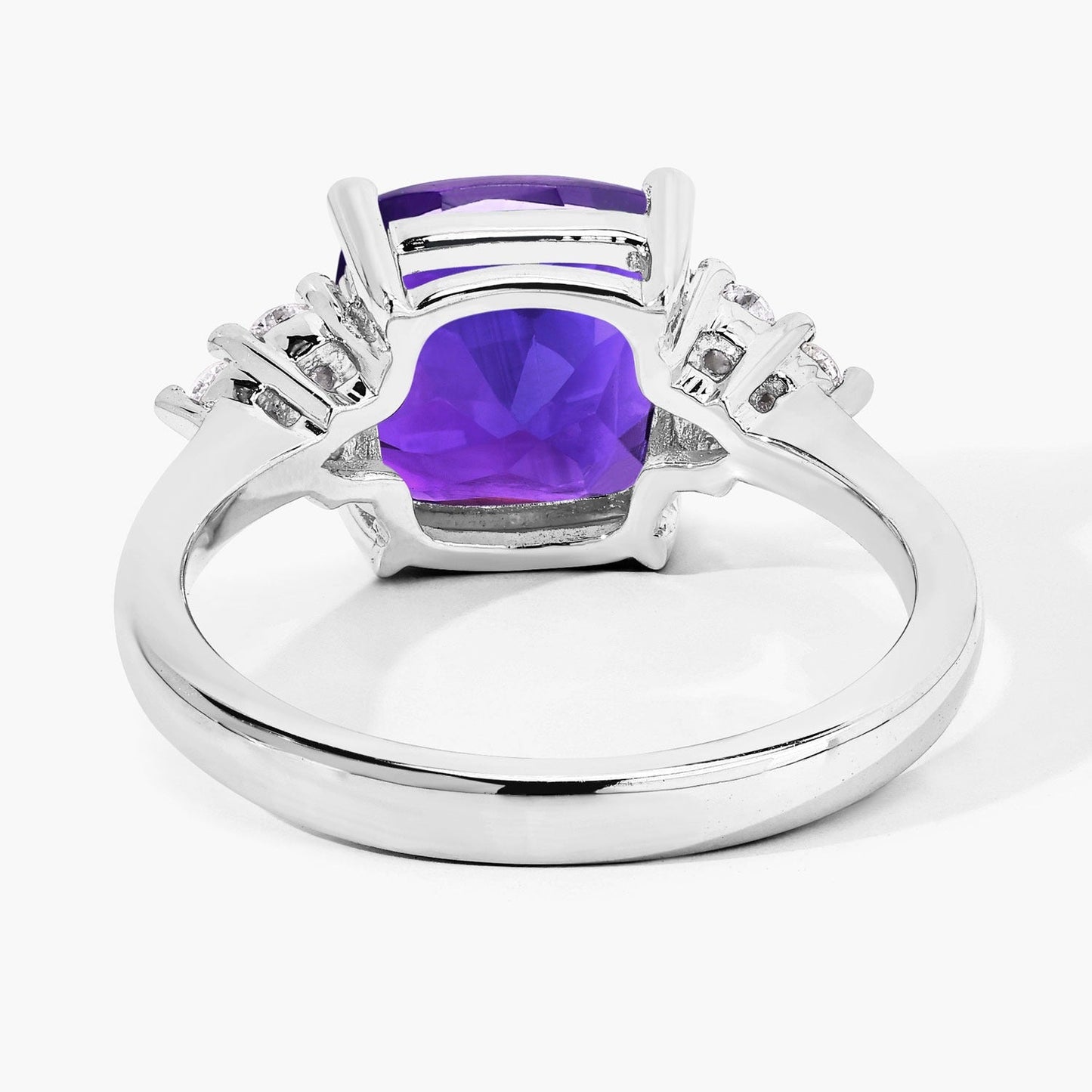 2.60 Ct Cushion Purple Amethyst and Lab Diamond Prong Silver Cocktail Ring