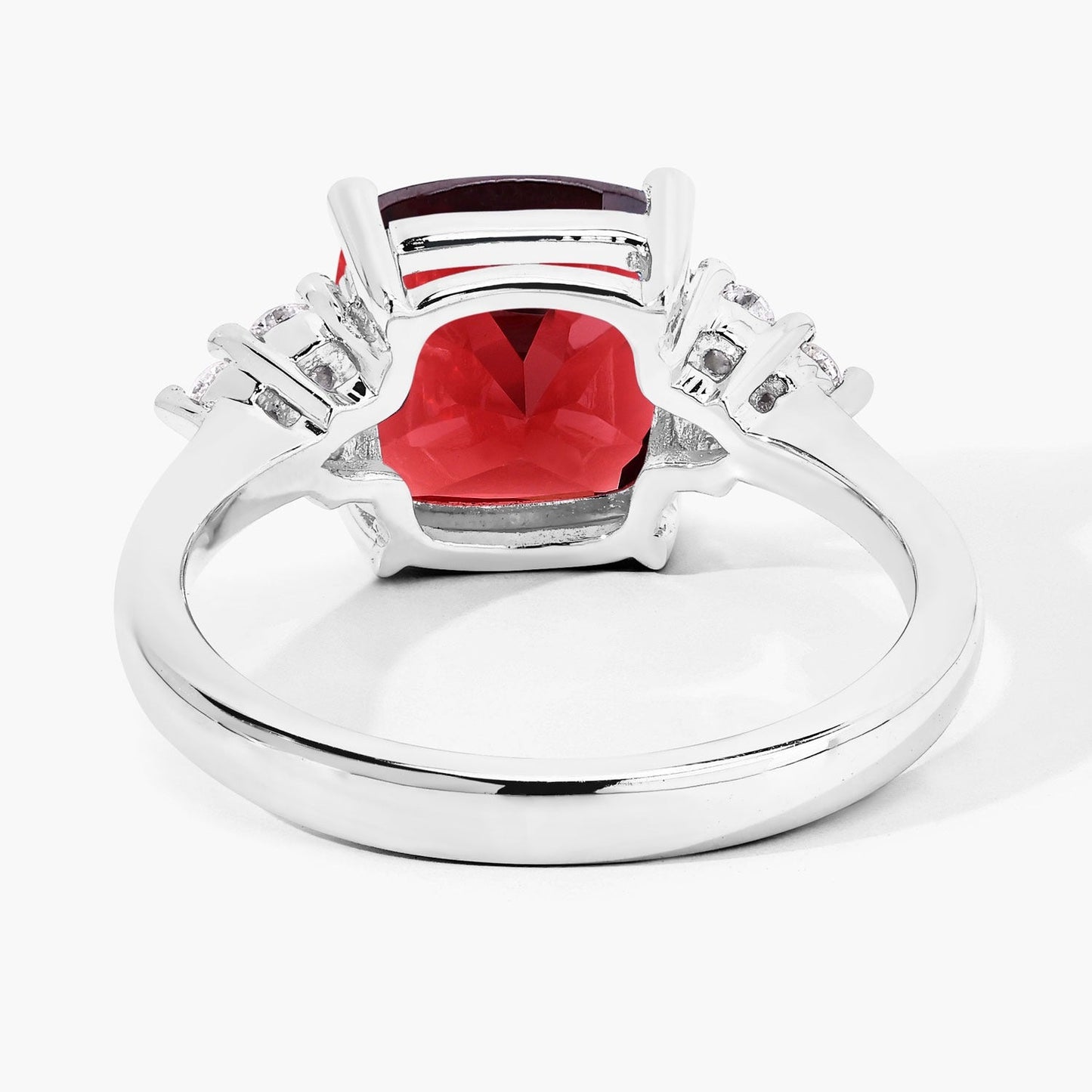 3.50 Ct Cushion Red Mozambique Garnet Lab Diamond Prong Silver Cocktail Ring