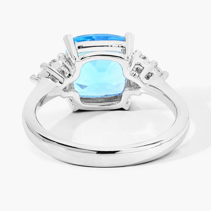 3.40 Ct Cushion Swiss Blue Topaz Lab Diamond Prong Silver Cluster Ring