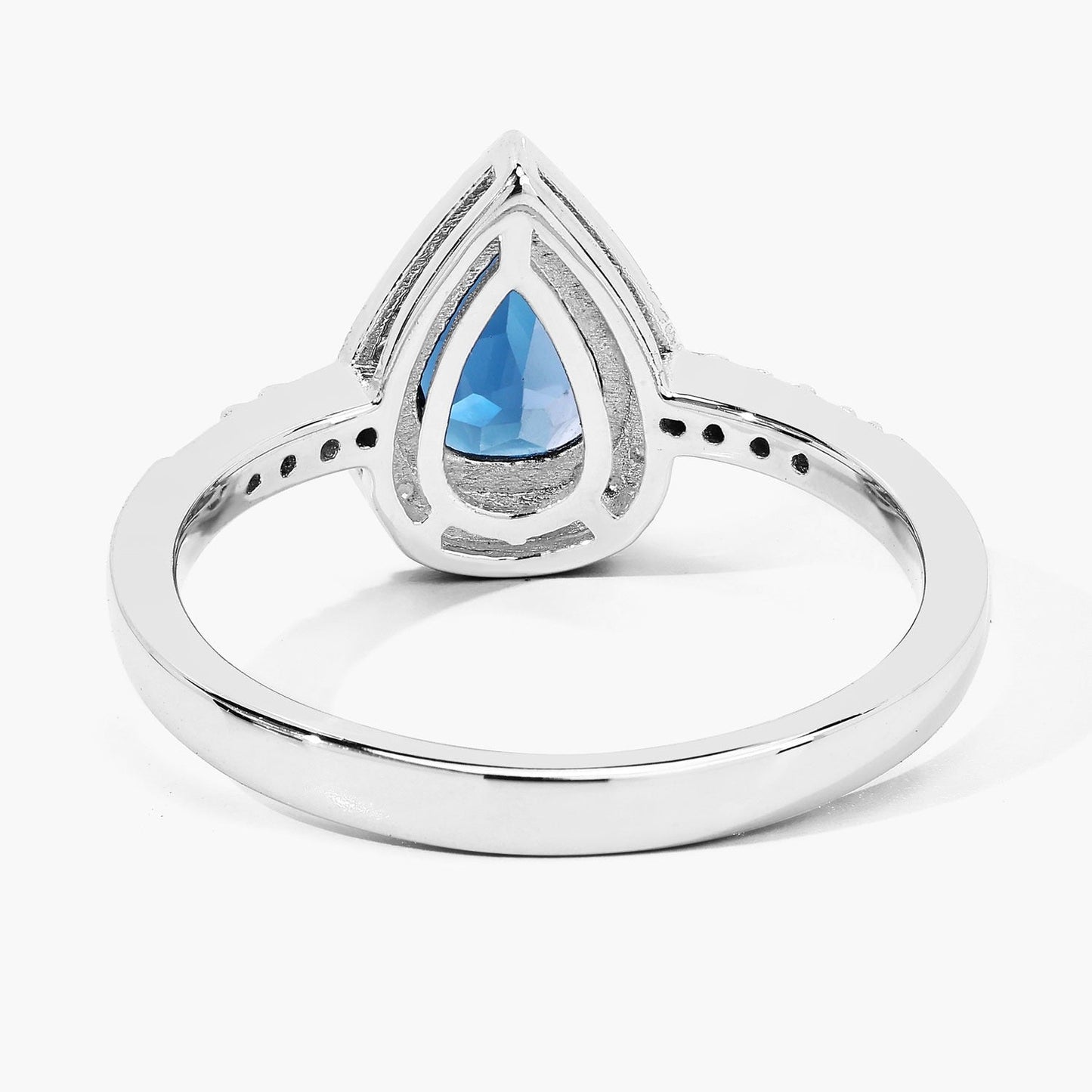 1.15 Ct Pear London Blue Topaz Lab Diamond Prong Silver Halo Pave Bridge Ring