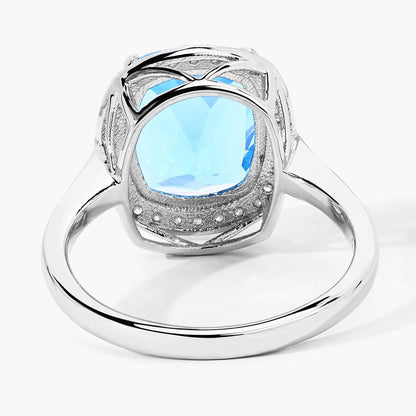4.10 Ct Cushion Swiss Blue Topaz & Lab Diamond Prong Silver Halo Ring