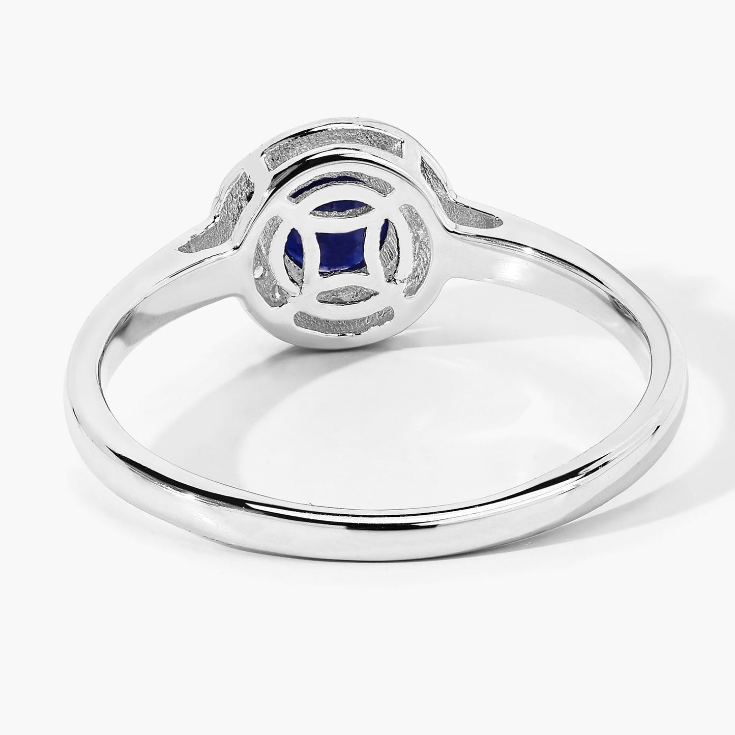 0.65 Ct Round Blue Sapphire & Lab Diamond Prong Silver Halo Engagement Ring