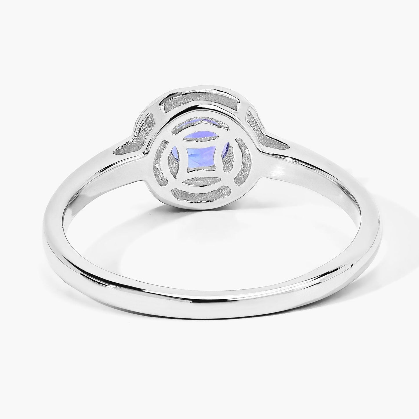 0.47 Ct Round Violet Tanzanite & Lab Diamond Prong Silver Halo Ring