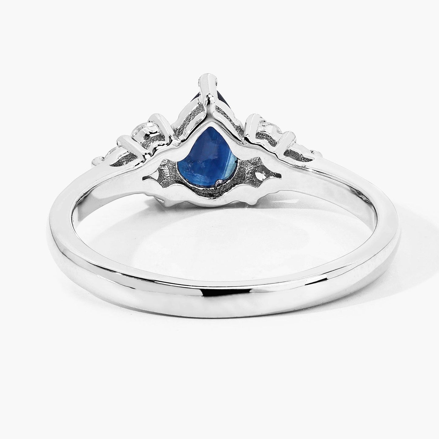 0.80 Ct Pear Blue Sapphire and Lab Diamond Prong Silver Cocktail Ring