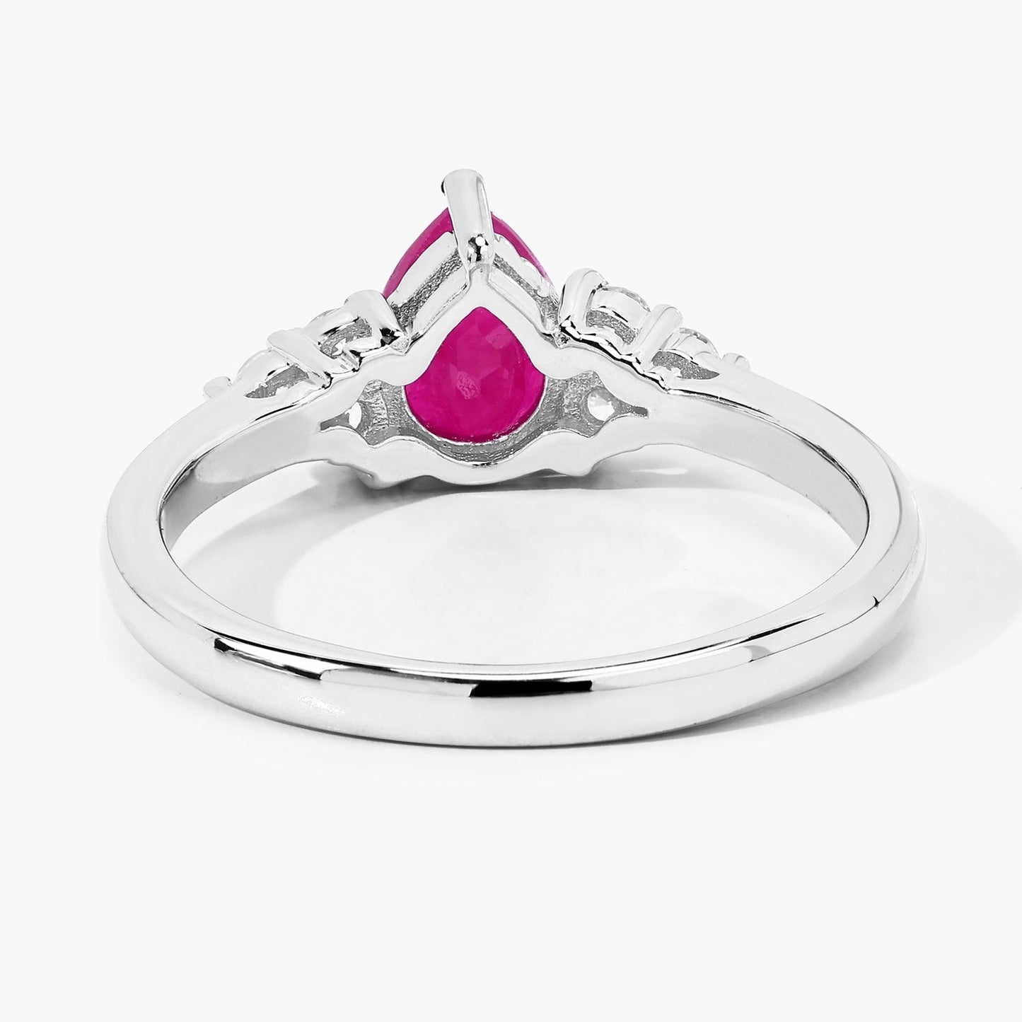 0.80 Ct Pear Pink Mozambique Ruby and Lab Diamond Prong Silver Cocktail Ring