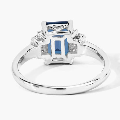 1.60 Ct Octagon London Blue Topaz and Lab Diamond Prong Silver Cocktail Ring