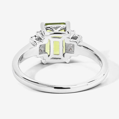 1.60 Ct Octagon Green Peridot and Lab Diamond Prong Silver Cocktail Ring