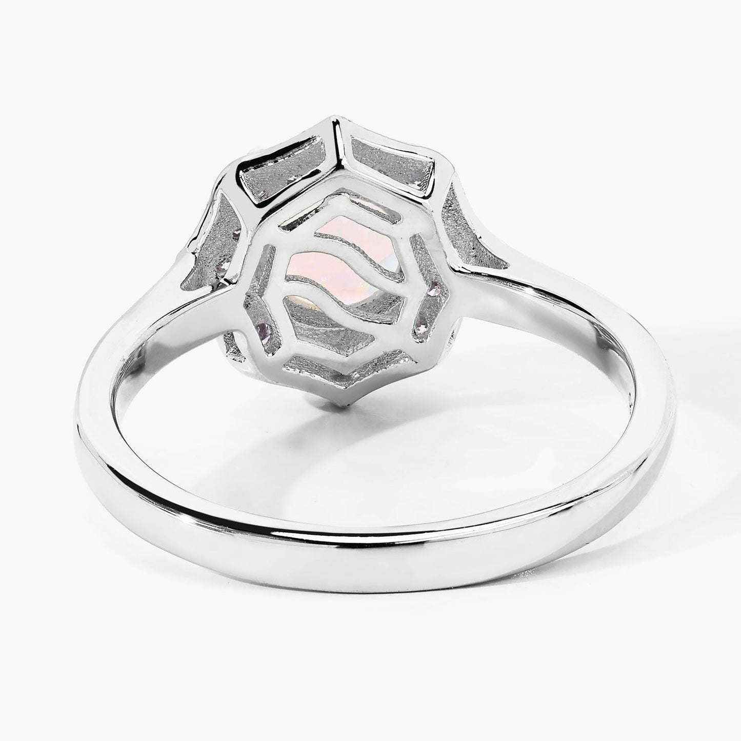0.60 Ct Round White Ethiopian Opal and Lab Diamond Prong Silver Halo Ring