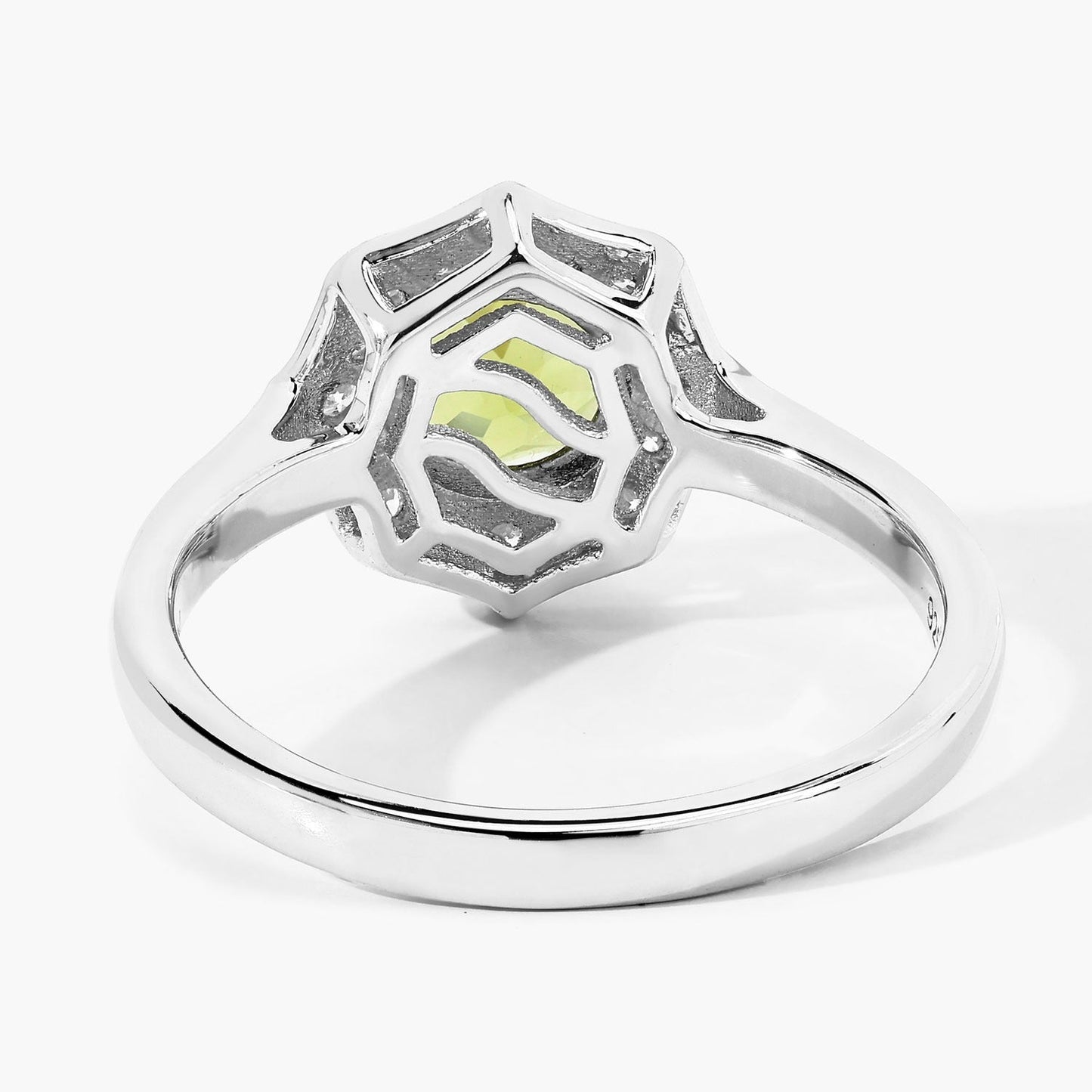 1.10 Ct Round Green Peridot and Lab Diamond Prong Silver Halo Ring