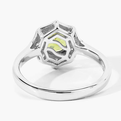 1.10 Ct Round Green Peridot and Lab Diamond Prong Silver Halo Ring