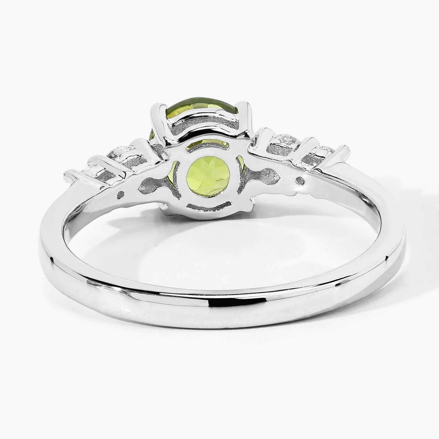1.10 Ct Round Green Peridot and Lab Diamond Prong Silver Five Stone Ring