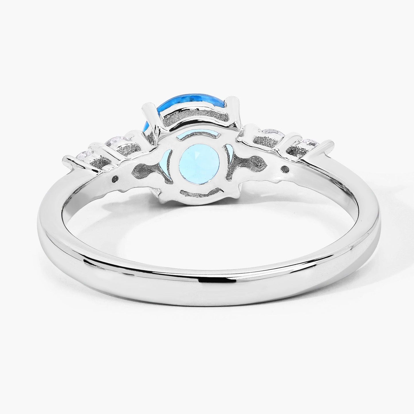 1.20 Ct Round Swiss Blue Topaz and Lab Diamond Prong Silver Five Stone Ring