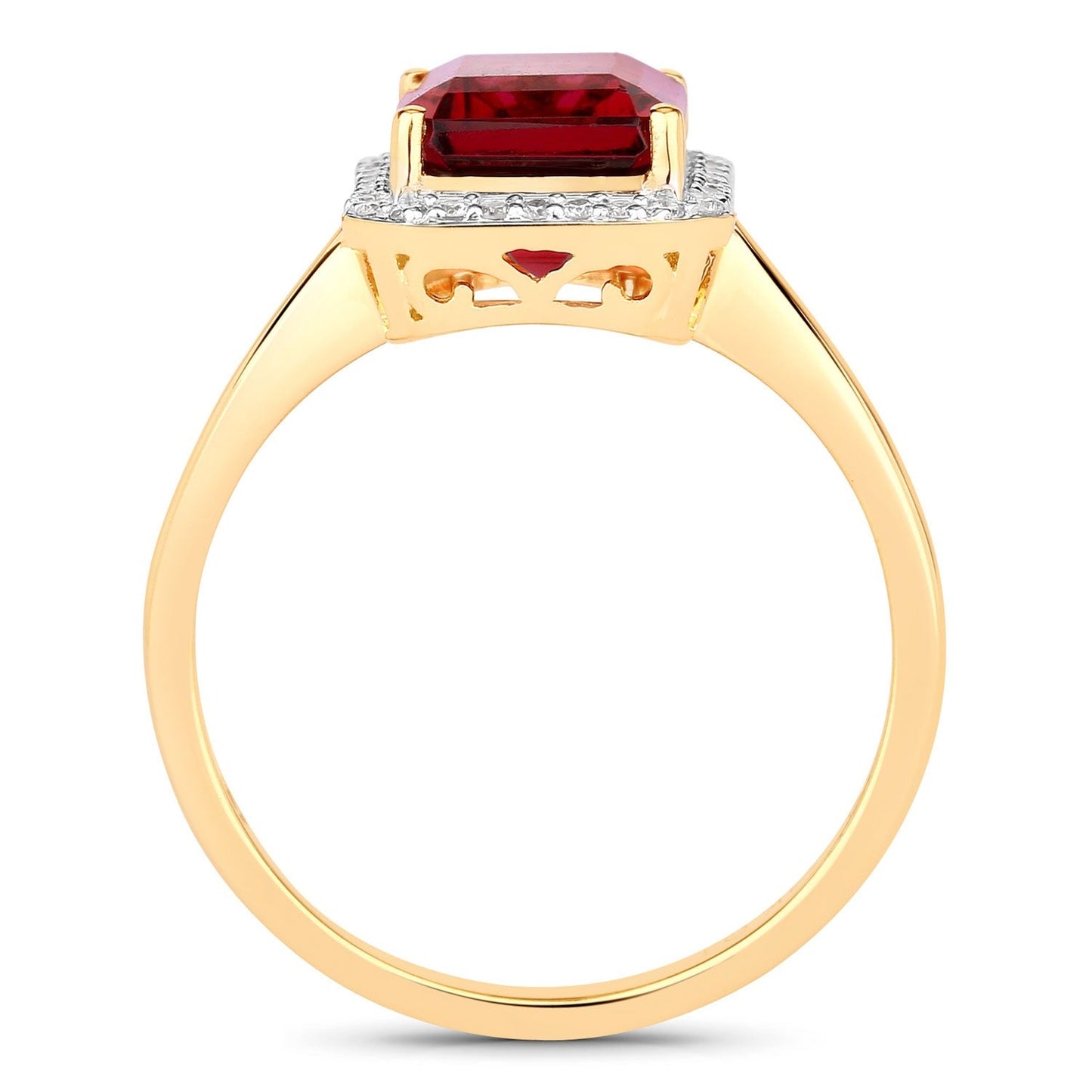 2.60 Ct Octagon Red Genuine Rubellite Diamond Prong 14K Gold Halo Ring