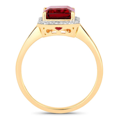 2.60 Ct Octagon Red Genuine Rubellite Diamond Prong 14K Gold Halo Ring
