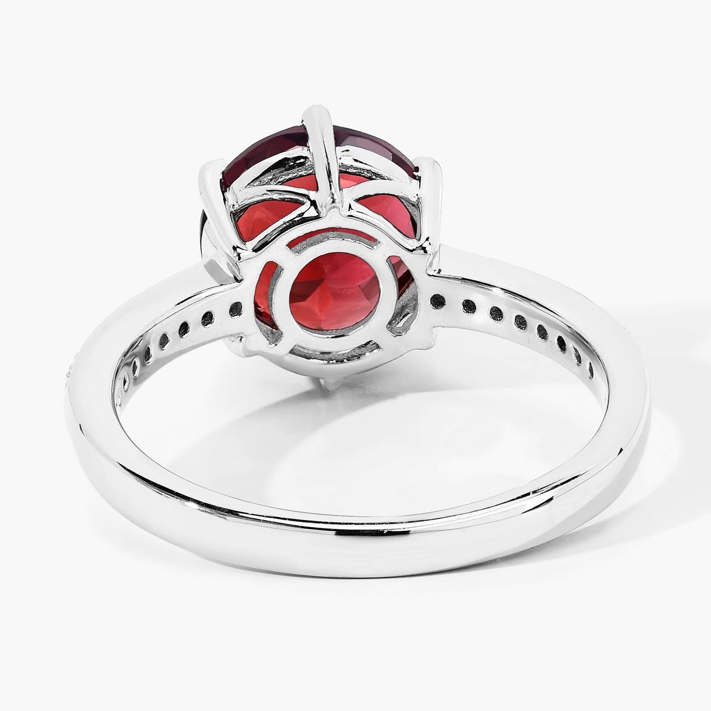 3.25 Ct Round Red Mozambique Garnet and Lab Diamond Prong Silver Pave Bridge Ring