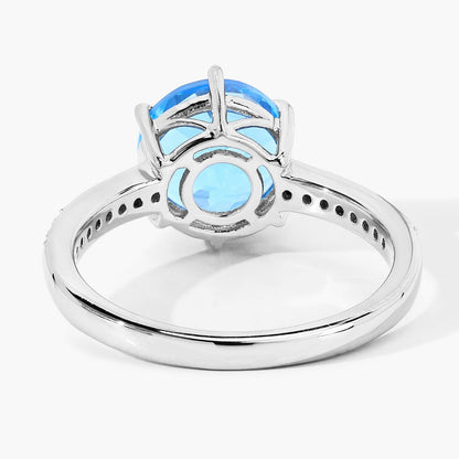 3.75 Ct Round Swiss Blue Topaz and Lab Diamond Prong Silver Pave Bridge Ring