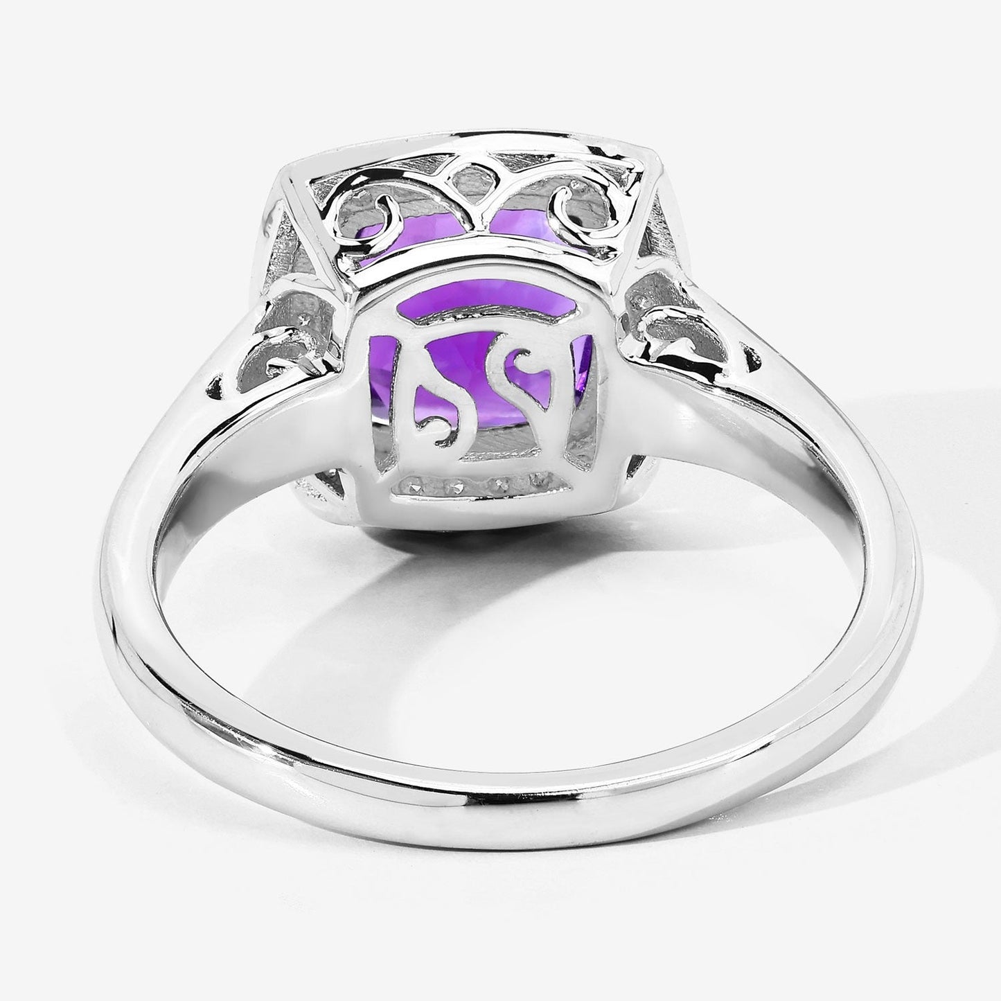 1.80 Ct Cushion Purple Amethyst and Lab Diamond Prong Silver Halo Cocktail Ring