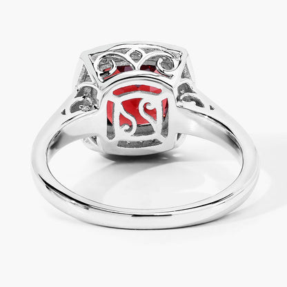 2.35 Ct Cushion Red Mozambique Garnet and Lab Diamond Prong Silver Halo Ring
