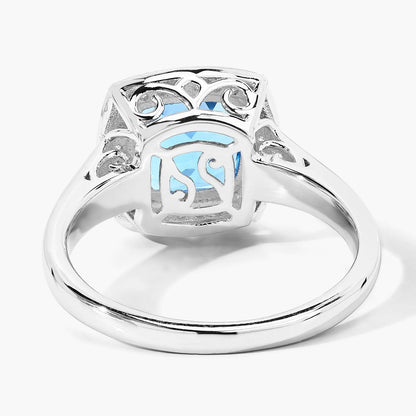 2.30 Ct Cushion Swiss Blue Topaz Lab Diamond Prong Silver Halo Ring