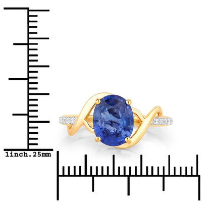 2.34 Ct Oval Ceylon Blue Sapphire and White Diamond Prong 18K Yellow Gold Pave Crossover Ring