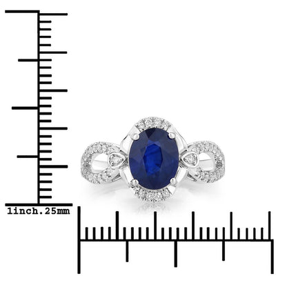 2.33 Ct Oval Ceylon Blue Sapphire and White Diamond Prong 18K White Gold Pave Halo Crossover Ring