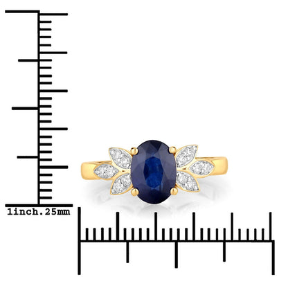 2.12 Cttw Oval Ceylon Blue Sapphire Diamond 18K Yellow Gold Butterfly Ring