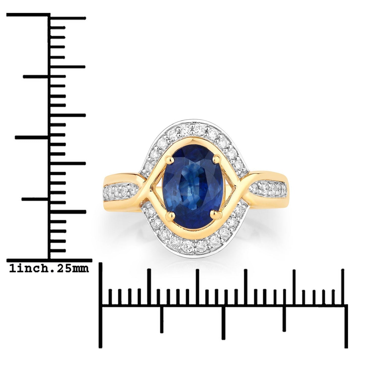 2.37 Ct Oval Ceylon Blue Sapphire and White Diamond Prong 18K Yellow Gold Pave Halo Statement Ring