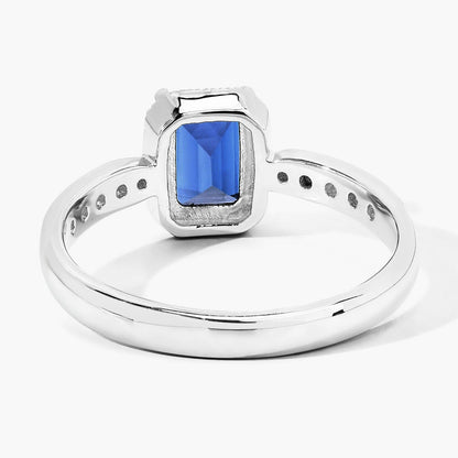 1.07 Ct Octagon London Blue Topaz and Lab Diamond Prong Silver Pave Bridge Ring