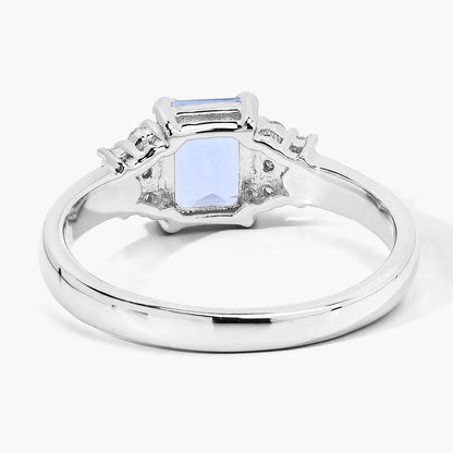 0.80 Ct Octagon Blue Aquamarine and Lab Diamond Prong Silver Cocktail Ring