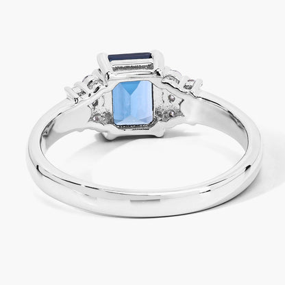 1.07 Ct Octagon London Blue Topaz and Lab Diamond Prong Silver Cocktail Ring