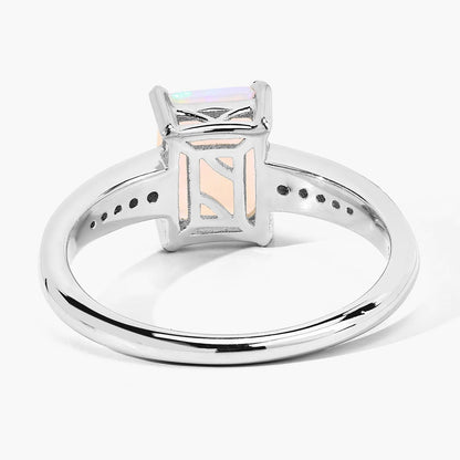 1.05 Ct Octagon White Ethiopian Opal and Lab Diamond Prong Silver Pave Bridge Ring