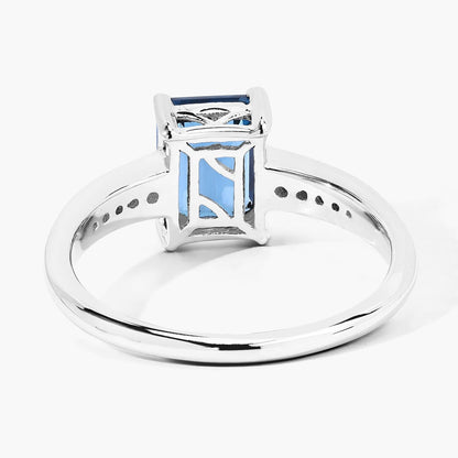 1.60 Ct Octagon London Blue Topaz and Lab Diamond Prong Silver Pave Bridge Ring