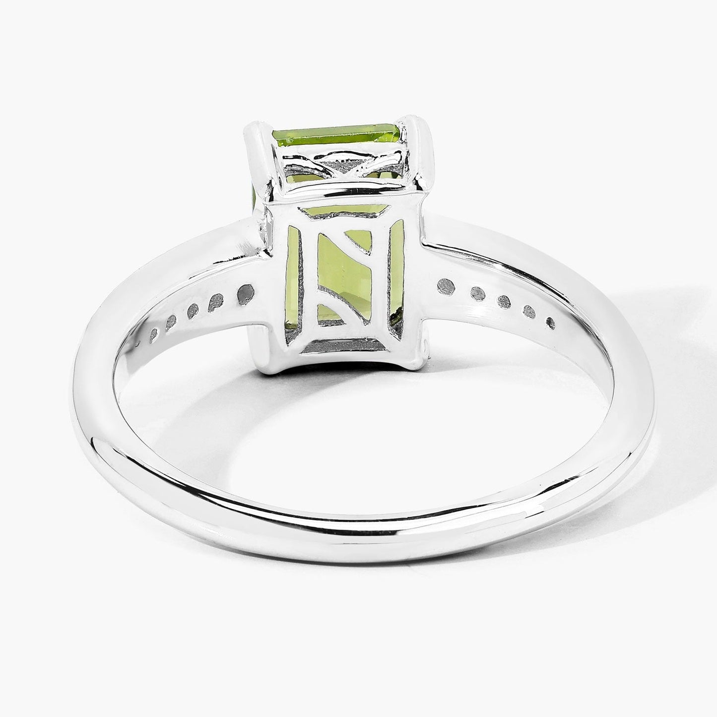 1.60 Ct Octagon Green Peridot and Lab Diamond Prong Silver Pave Bridge Ring