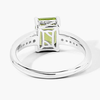 1.60 Ct Octagon Green Peridot and Lab Diamond Prong Silver Pave Bridge Ring