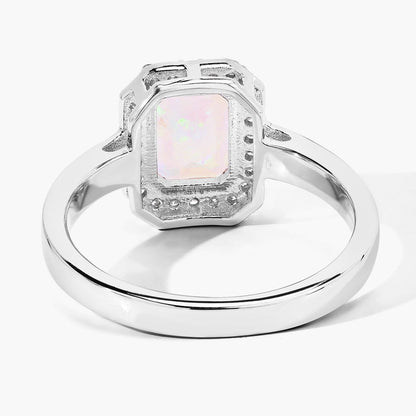 1.05 Ct Octagon Ethiopian Opal and Lab Diamond Prong Silver Halo Ring