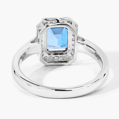 1.60  Ct Octagon London Blue Topaz and Lab Diamond Prong Silver Halo Ring